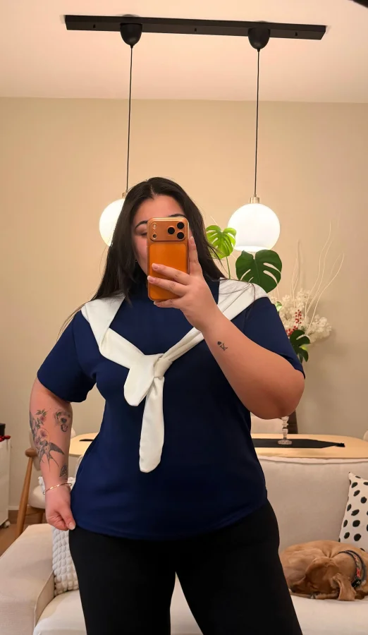 Bağlama Detaylı Modal Bluz - Lacivert