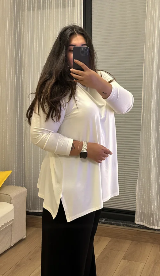 Basic Asimetrik Modal Kumaş Esnek Bluz - Beyaz