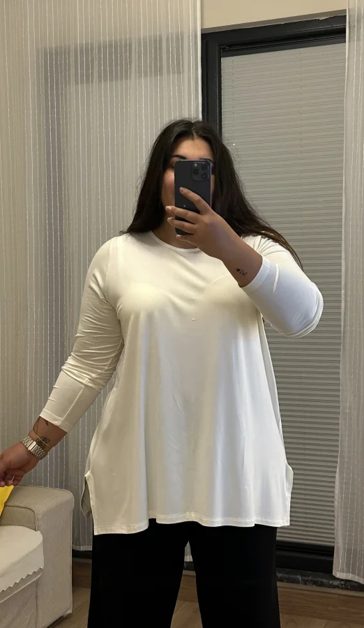 Basic Asimetrik Modal Kumaş Esnek Bluz - Beyaz