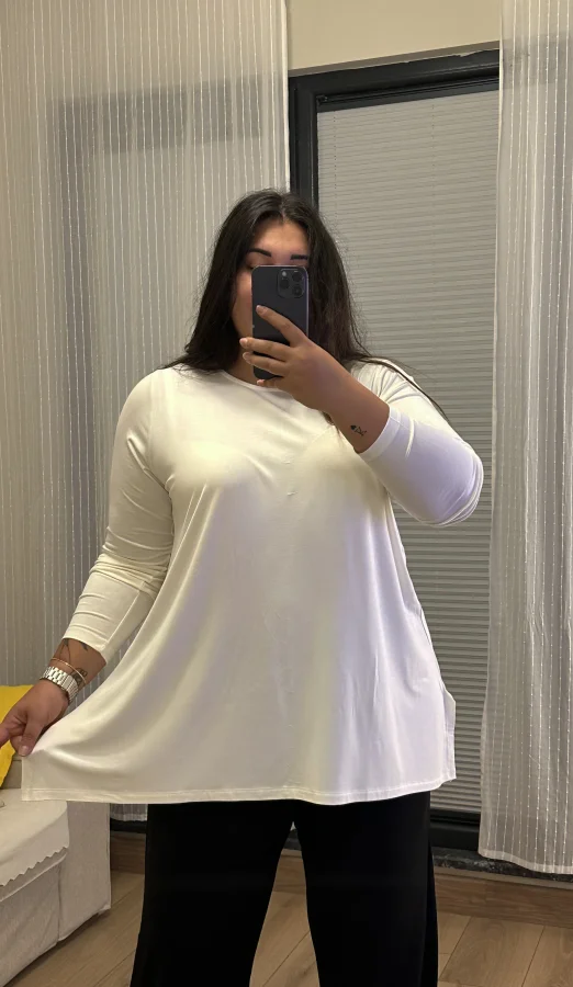 Basic Asimetrik Modal Kumaş Esnek Bluz - Beyaz