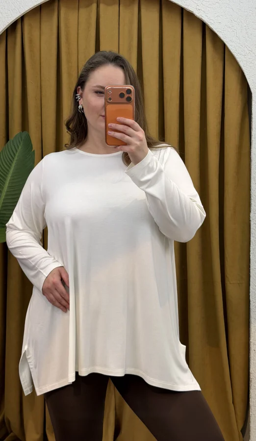 Basic Asimetrik Modal Kumaş Esnek Bluz - Beyaz