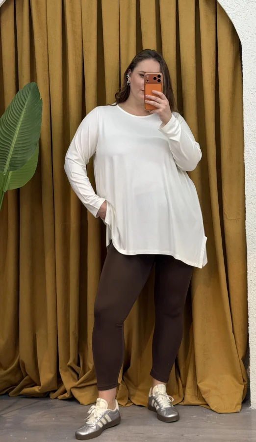 Basic Asimetrik Modal Kumaş Esnek Bluz - Beyaz