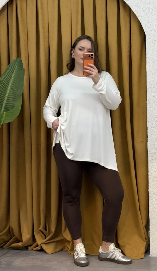 Basic Asimetrik Modal Kumaş Esnek Bluz - Beyaz