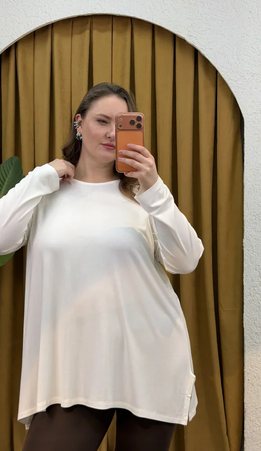 Basic Asimetrik Modal Kumaş Esnek Bluz - Beyaz