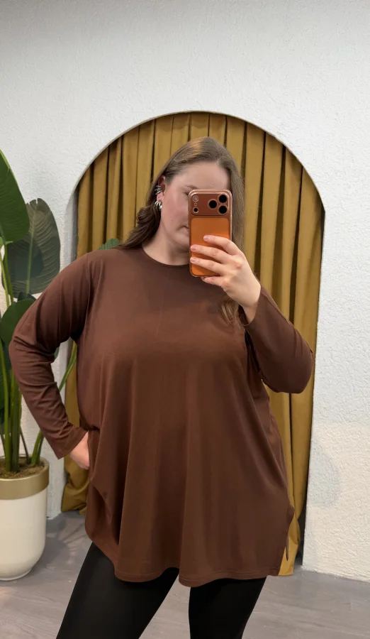 Basic Asimetrik Modal Kumaş Esnek Bluz - Kahverengi