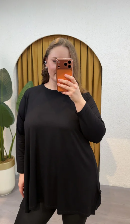 Basic Asimetrik Modal Kumaş Esnek Bluz - Siyah