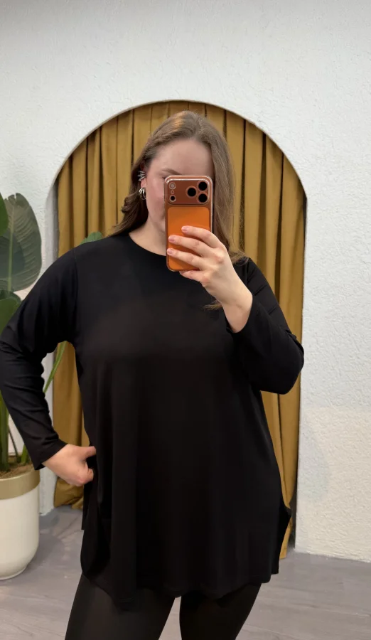 Basic Asimetrik Modal Kumaş Esnek Bluz - Siyah