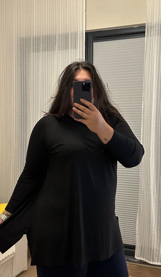 Basic Asimetrik Modal Kumaş Esnek Bluz - Siyah