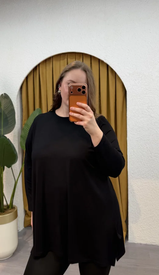 Basic Asimetrik Modal Kumaş Esnek Bluz - Siyah