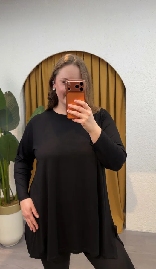 Basic Asimetrik Modal Kumaş Esnek Bluz - Siyah