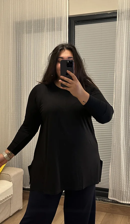 Basic Asimetrik Modal Kumaş Esnek Bluz - Siyah