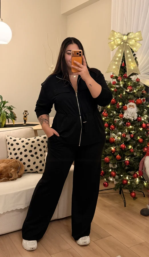 Büzgü Detaylı Cepli Modal Karışımlı Takım - Siyah