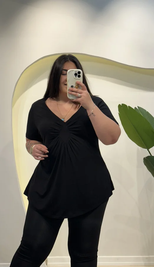 Büzgülü Esnek Penye Bluz - Siyah