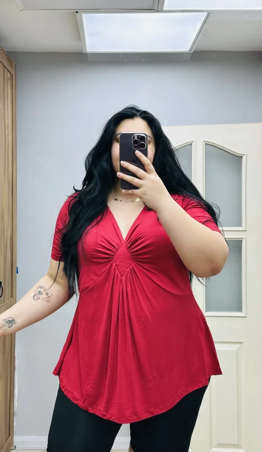 Büzgülü Likralı Penye Bluz - Bordo