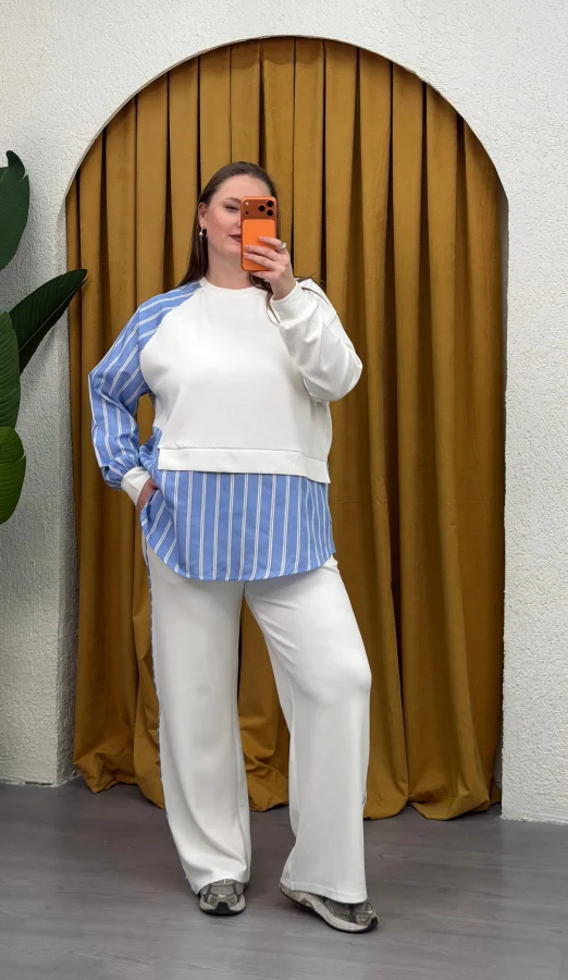 Çift Parçalı Garnili Modal Takım - Beyaz