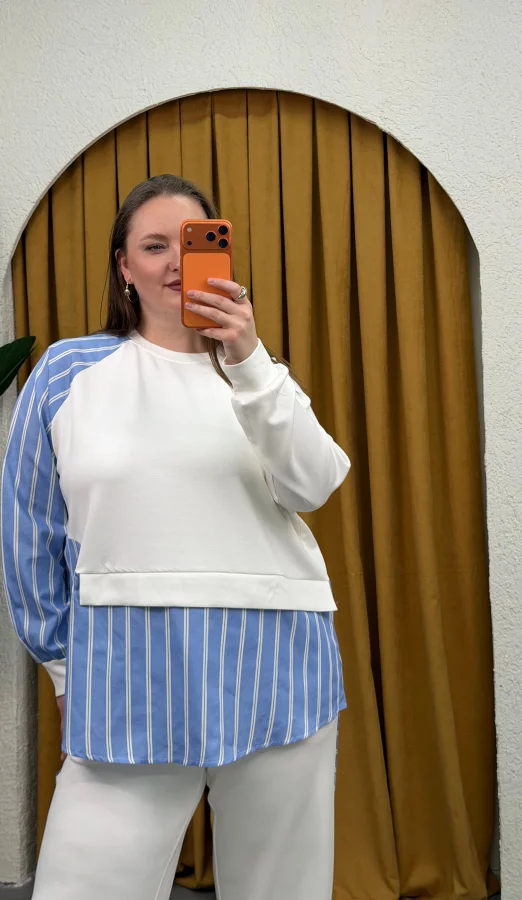 Çift Parçalı Garnili Modal Takım - Beyaz