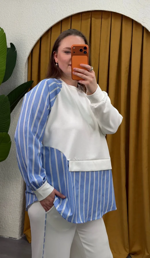 Çift Parçalı Garnili Modal Takım - Beyaz