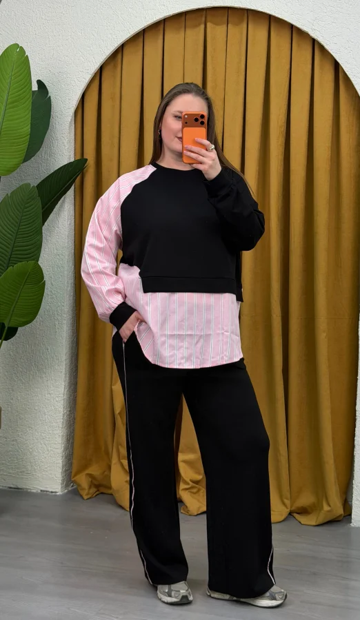 Çift Parçalı Garnili Modal Takım - Siyah