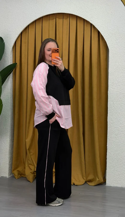 Çift Parçalı Garnili Modal Takım - Siyah