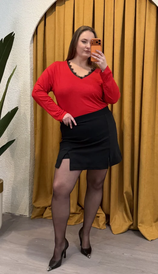 Çift Yırtmaçlı Şortlu Krep Etek - Siyah