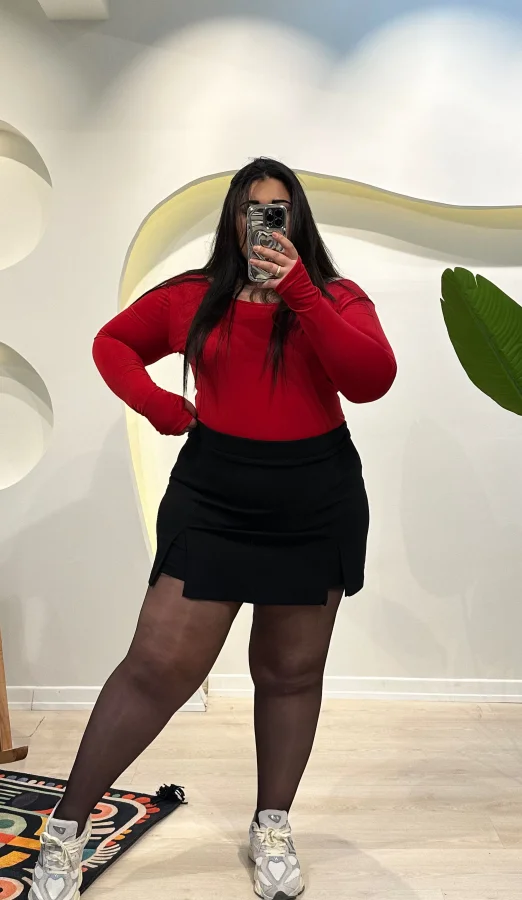 Çift Yırtmaçlı Şortlu Krep Etek - Siyah