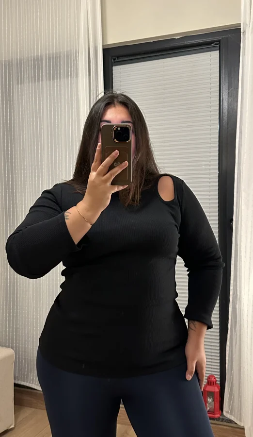 Damla Detay Likralı Triko Bluz - Siyah