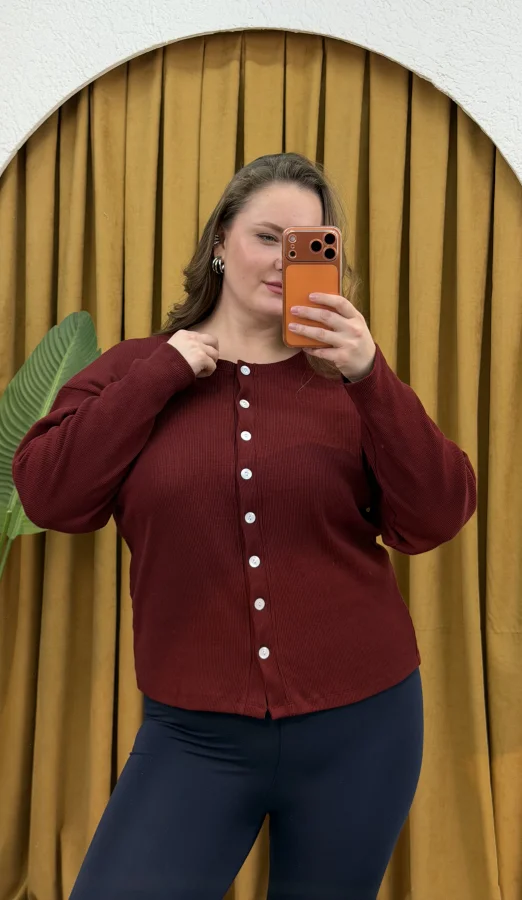 Düğmeli Basic Triko Hırka - Bordo