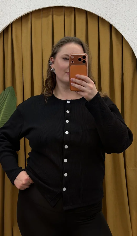 Düğmeli Basic Triko Hırka - Siyah