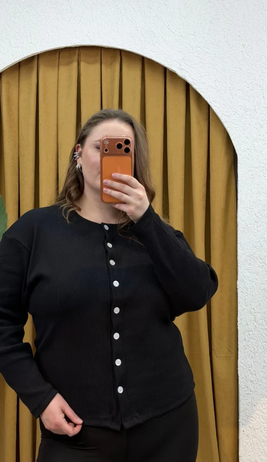 Düğmeli Basic Triko Hırka - Siyah