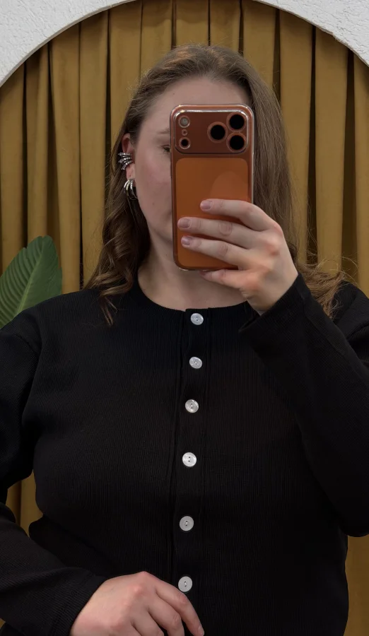 Düğmeli Basic Triko Hırka - Siyah