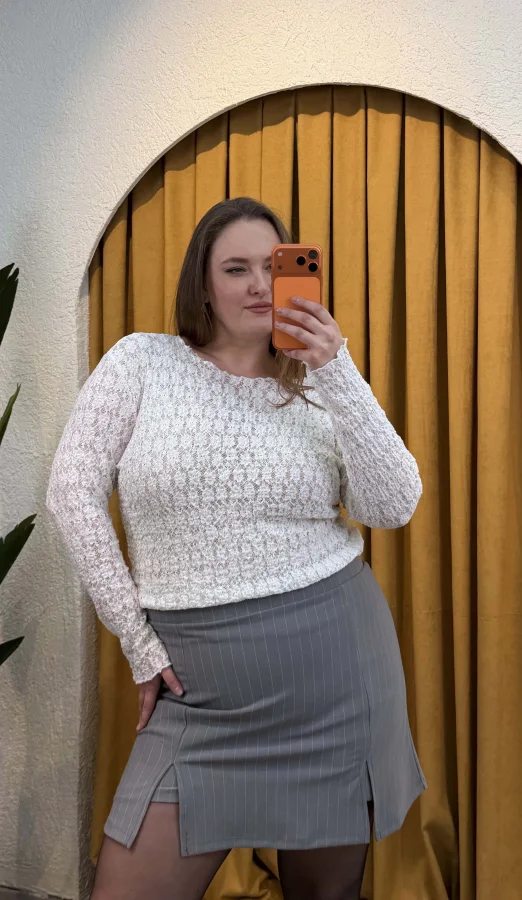 Esnek Transparan Dantel Bluz - Beyaz