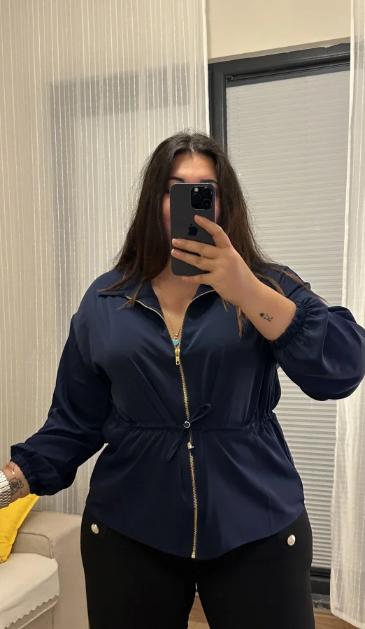 Fermuarlı Lastik Detaylı Bomber Hırka - Lacivert