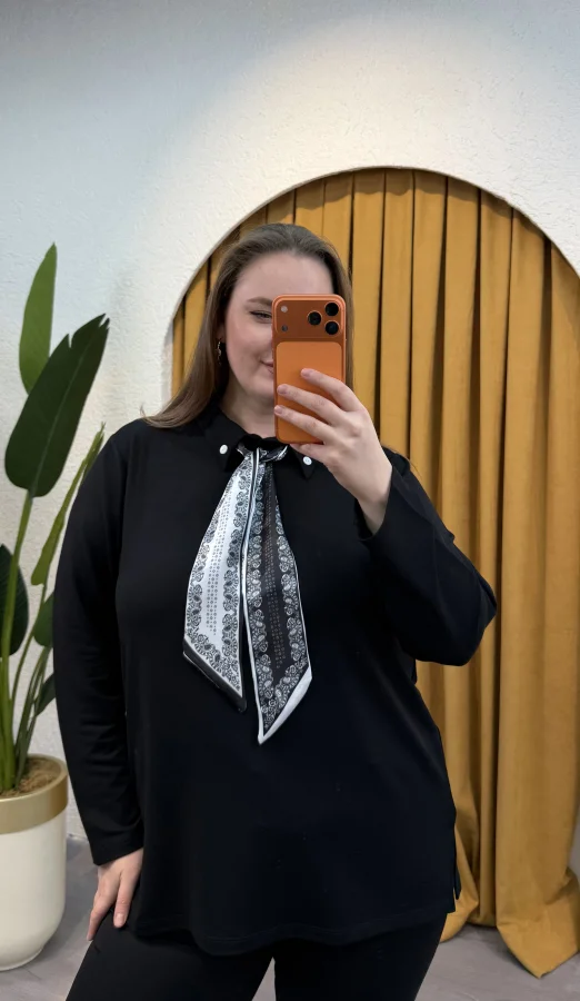 Fular Detaylı Modal Gömlek Bluz - Siyah