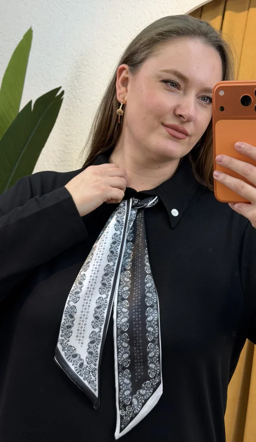 Fular Detaylı Modal Gömlek Bluz - Siyah