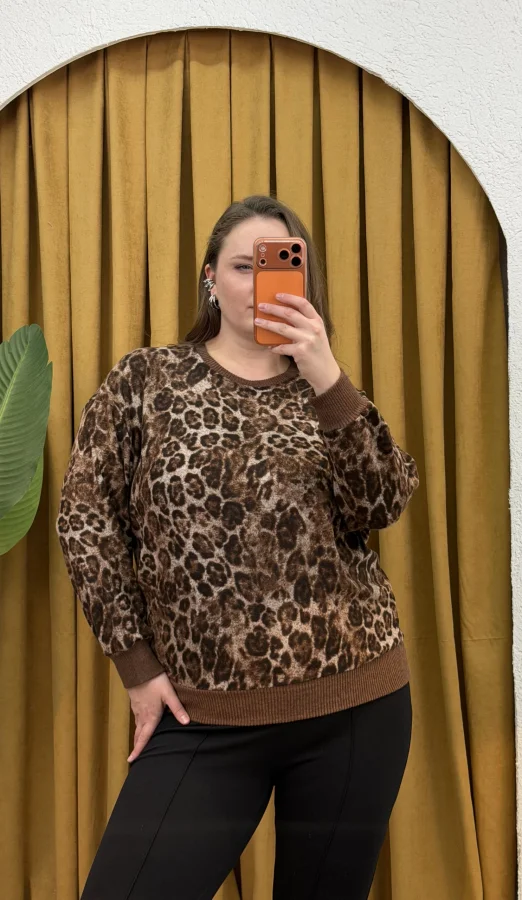 Geniş Kalıp Esnek Yumoş Bluz - Leopar