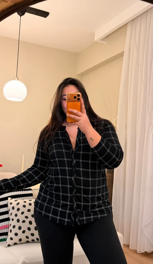 Hakim Yaka Esnek Pamuklu Penye Gömlek - Kareli