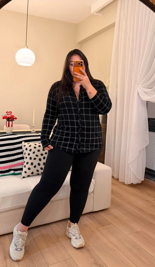 Hakim Yaka Esnek Pamuklu Penye Gömlek - Kareli