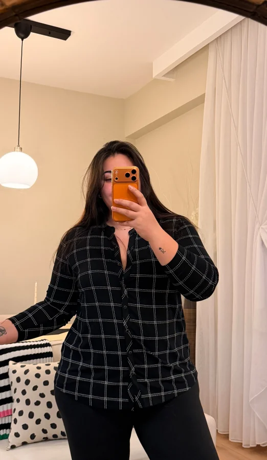 Hakim Yaka Esnek Pamuklu Penye Gömlek - Kareli