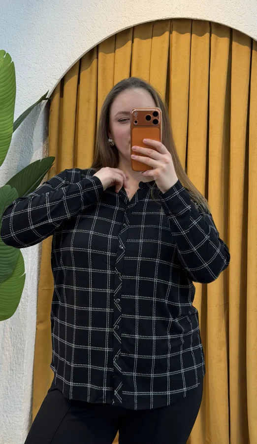 Hakim Yaka Esnek Pamuklu Penye Gömlek - Kareli