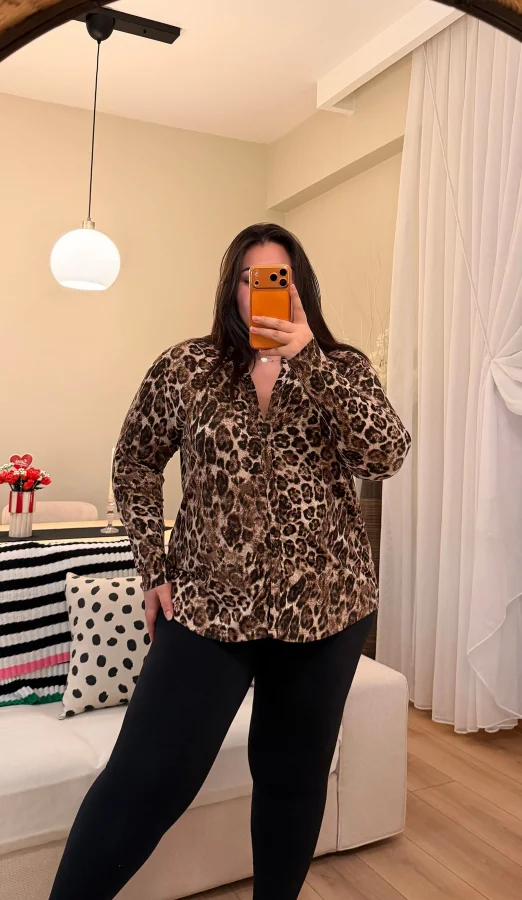 Hakim Yaka Esnek Pamuklu Penye Gömlek - Leopar