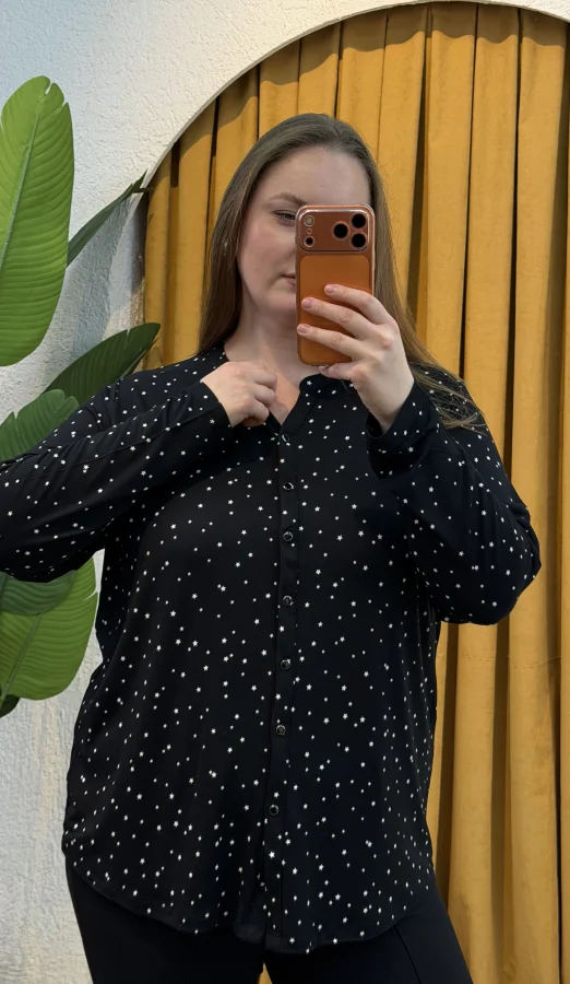 Hakim Yaka Esnek Pamuklu Penye Gömlek - Yıldız