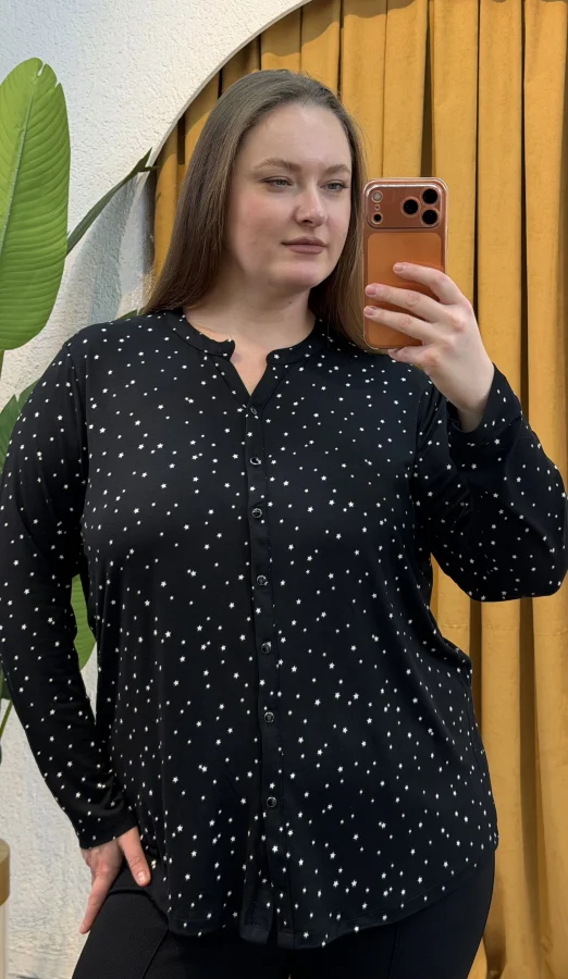 Hakim Yaka Esnek Pamuklu Penye Gömlek - Yıldız