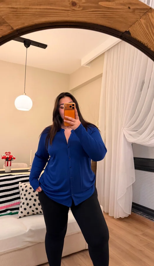 Hakim Yaka Esnek Pamuklu Penye Gömlek - Mavi