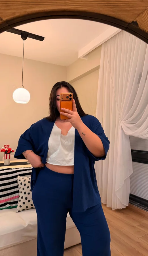 İkili Bürümcük Kimono Takım - Lacivert