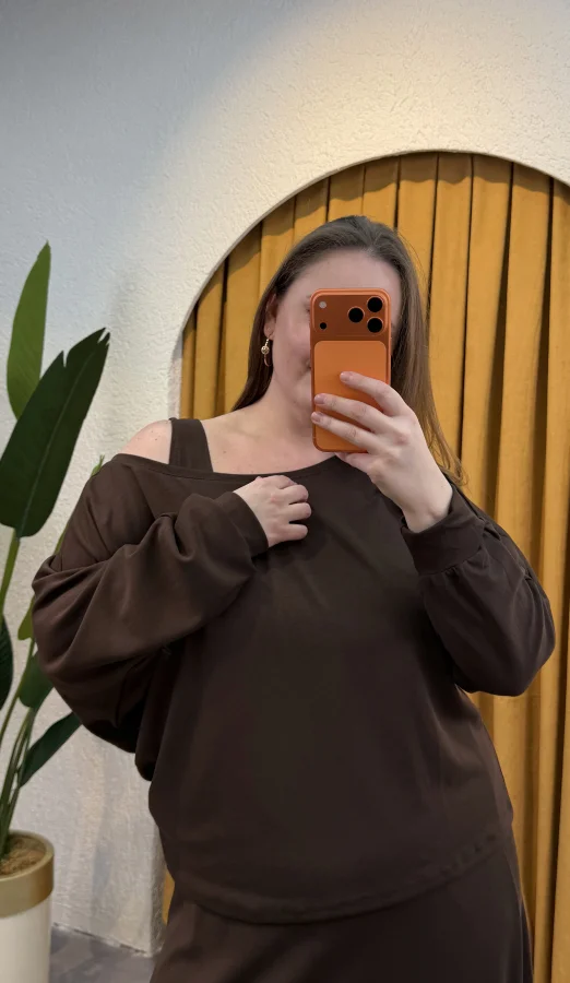 İkili Kayık Yaka Modal Elbise - Kahverengi