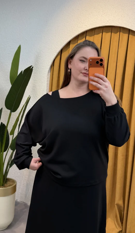 İkili Kayık Yaka Modal Elbise - Siyah