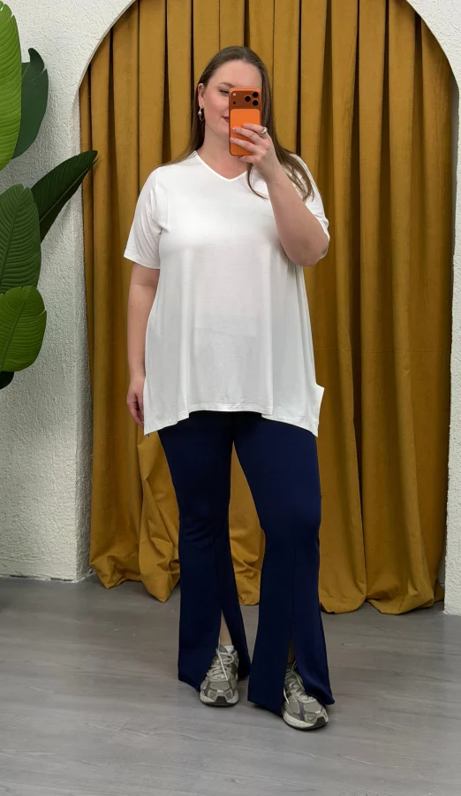 İspanyol Paça Yırtmaçlı Esnek Krep Pantolon - Lacivert