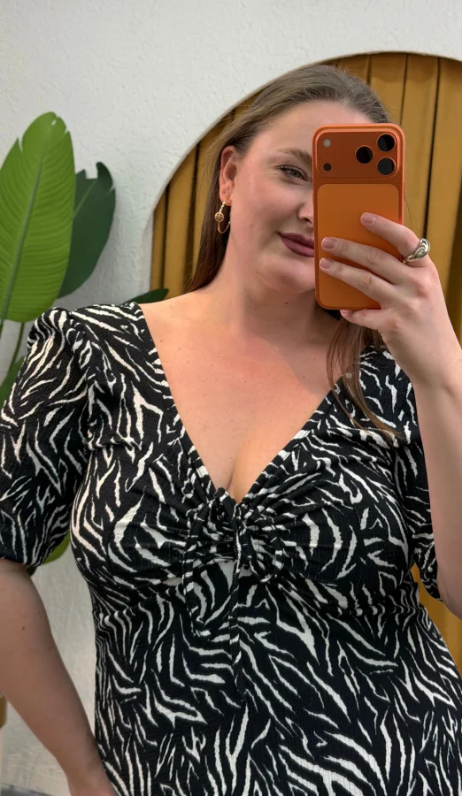 Kalp Yaka Esnek Bürümcük Elbise - Zebra