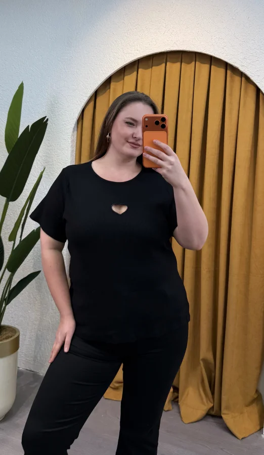 Kalpli Lazer Kesim Esnek Tişört - Siyah