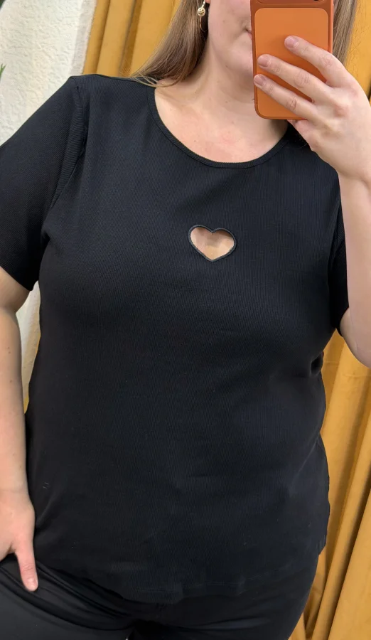 Kalpli Lazer Kesim Esnek Tişört - Siyah